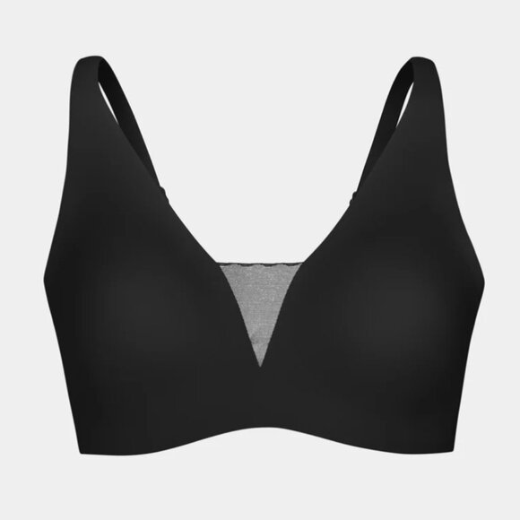 Knix M+ wireless bra in blue with plunging neckline and mesh detail - Picture 16 of 16